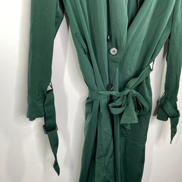 Studio Fun Green Button Front Long Sleeve Belted Coat Women's Size Small S - Picture 4 of 12